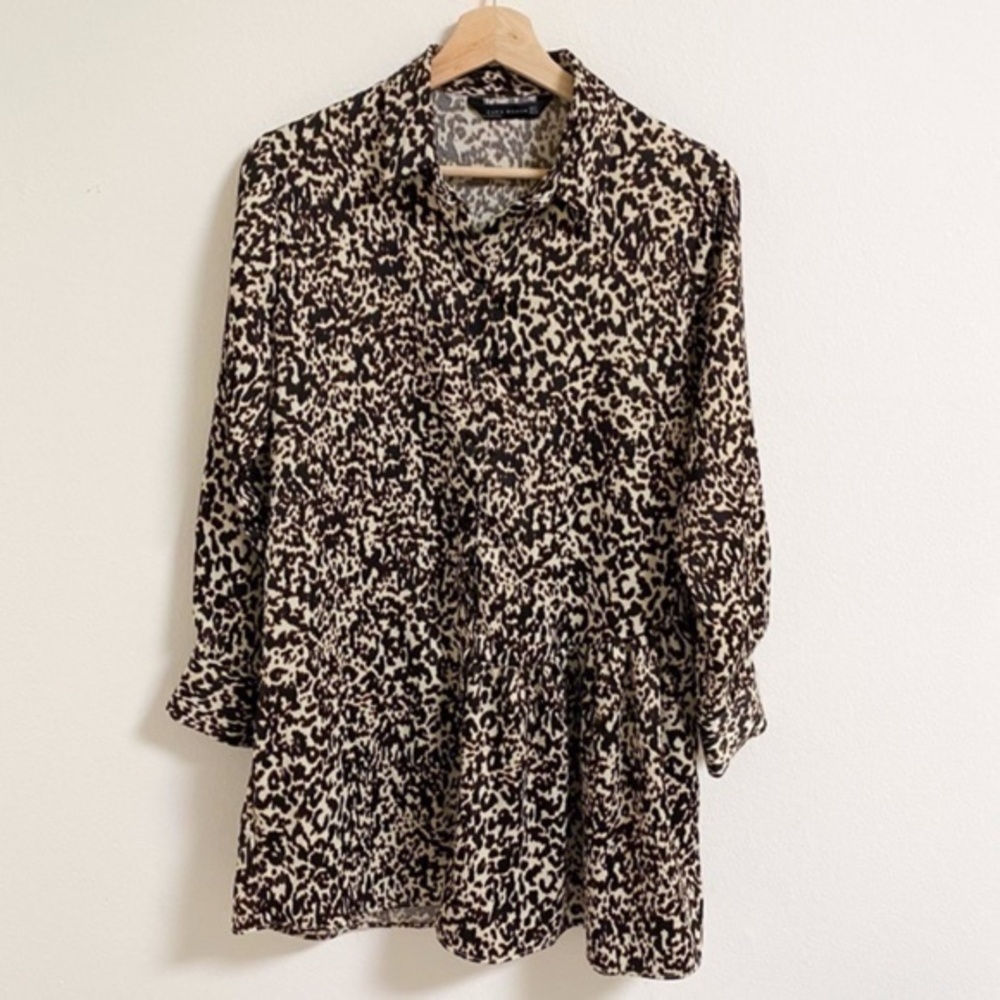 Zara woman animal print long sleeves with collar shirt dress